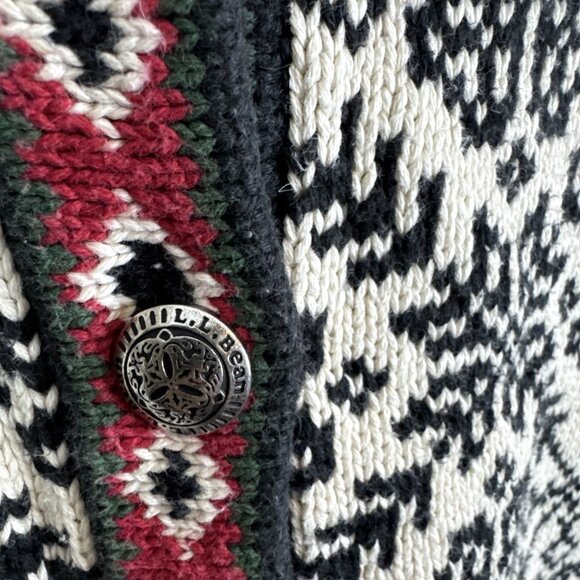 L.L. Bean Women’s 3X Norwegian Style Cardigan Sweater Black Cream Red Knit - Picture 5 of 5